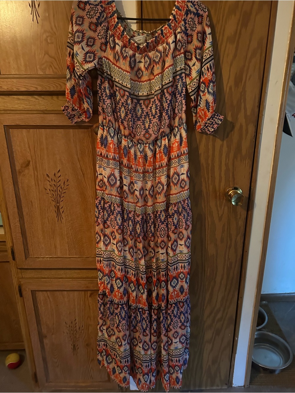 Bohemian Off-Shoulder Maxi Dress in Orange and Purple